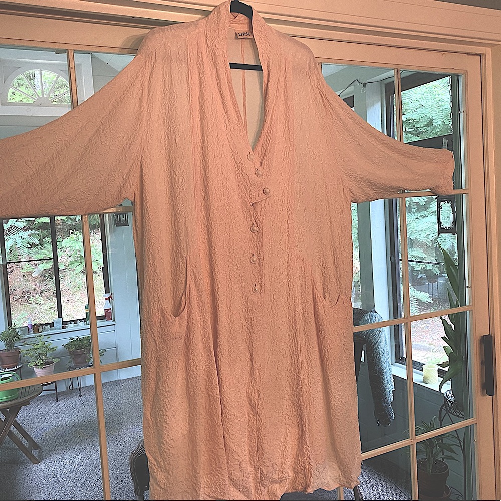 URU embossed silk long jacket. XL.  Worn once.